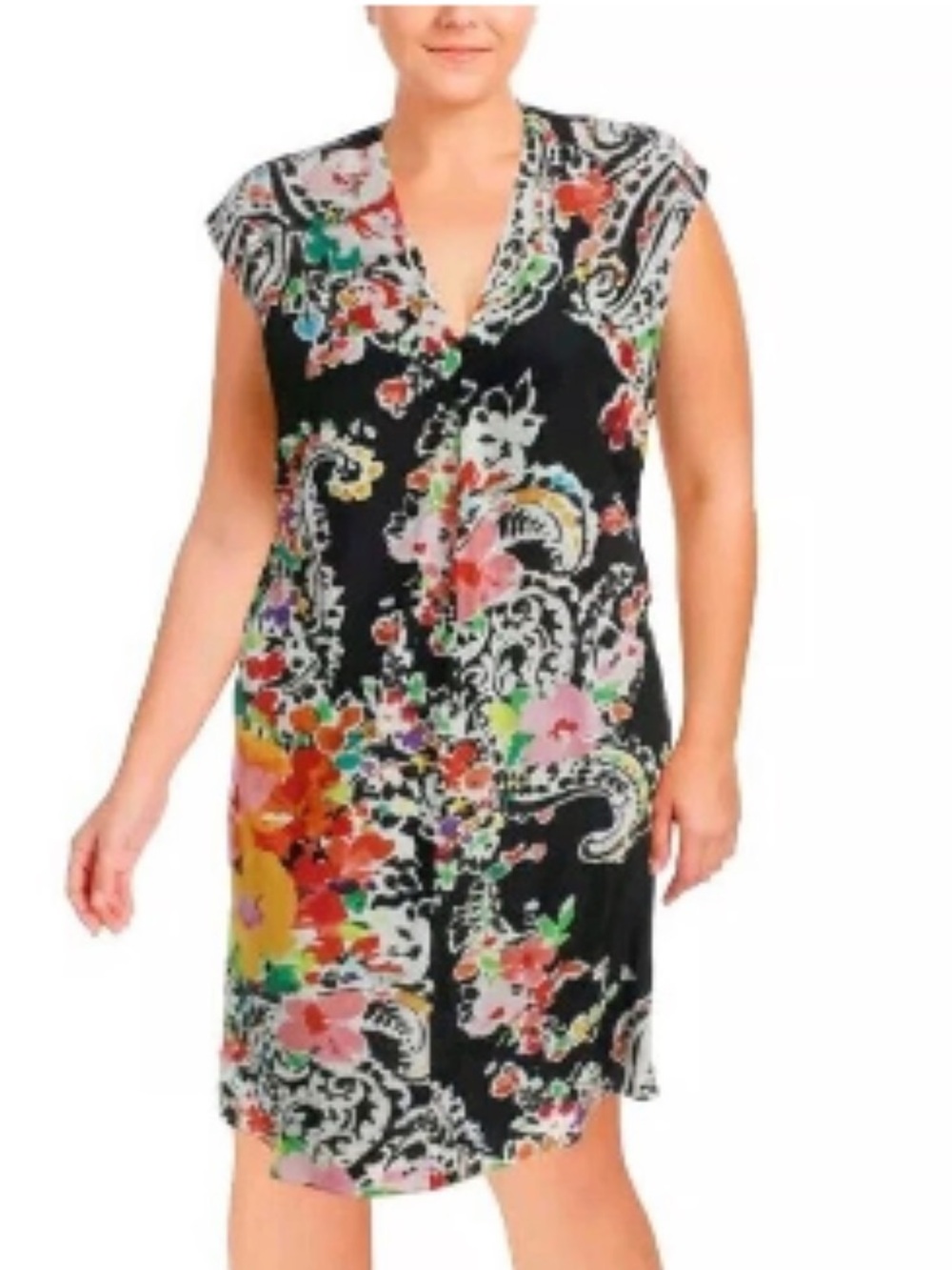 LAUREN RALPH LAUREN Black Colorful Floral Lined Shift Dress Plus size 8